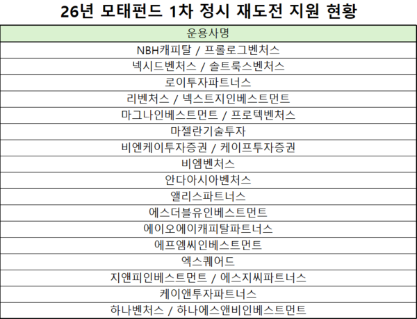 [26년 모태펀드 1차] 난이도 높은 재도약 분야...17개 운용사 '각축전' - 뉴스 썸네일 이미지